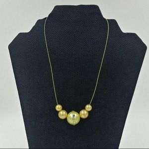 Nylon Cord Necklace W/ Yellow Faux Pearl Beads